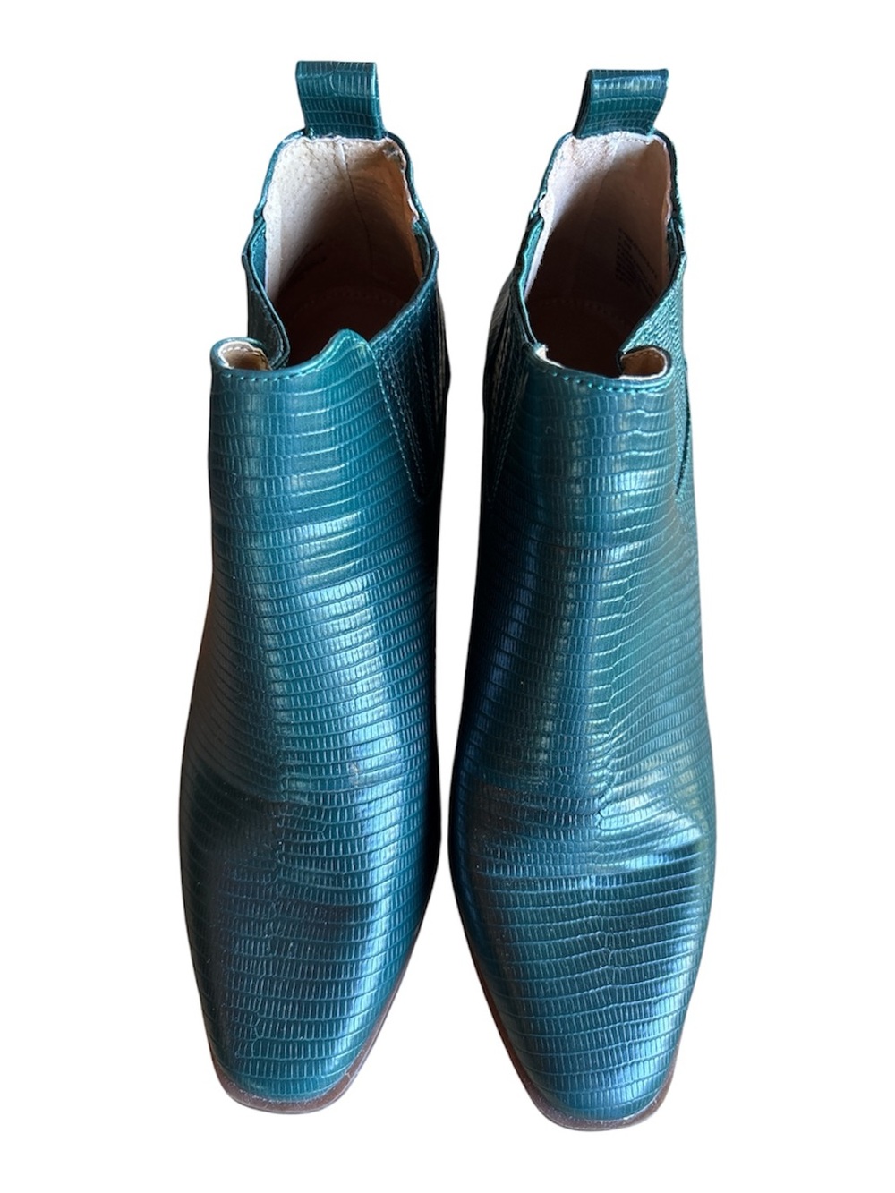 new directions Teal Lizard-Embossed Chelsea Booties